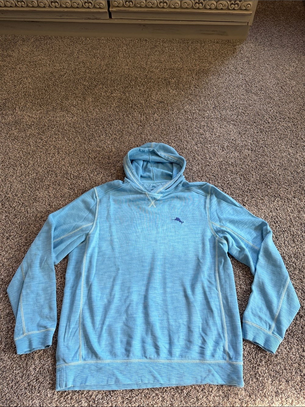 Tommy Bahama Tobago Light Blue Hooded Pullover with Dolphin Logo Size Large